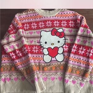 Forever 21 Hello Kitty Heart Sweater - Pink, Red, Cream